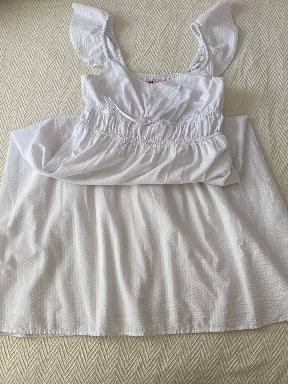 SO White Smocked Ruffle Strap Midi Dress